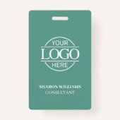 Teal Green Employee ID with Custom Business Logo Badge (Achterkant)