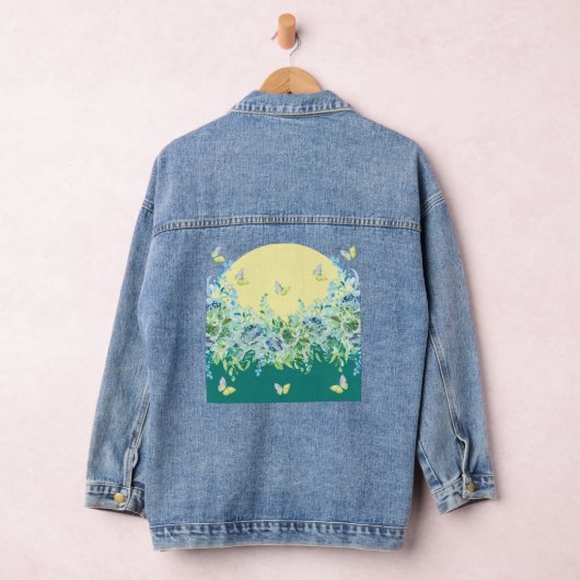 Teal Green Floral Butterfly Denim Jacket (Hangar)