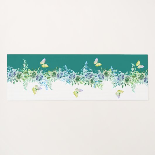 Teal Green Floral Butterfly Yoga Mat  (Achterkant (horizontaal))