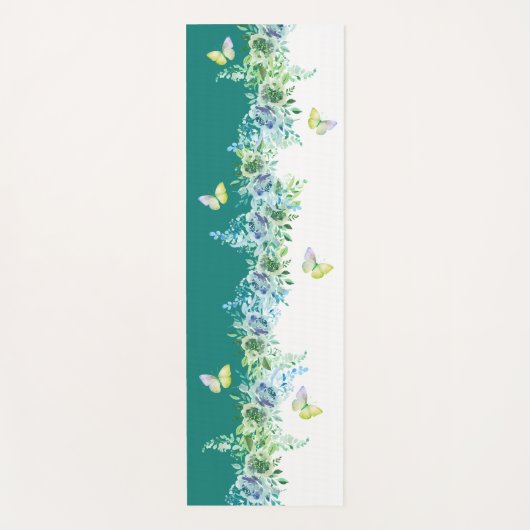 Teal Green Floral Butterfly Yoga Mat (Voorkant)