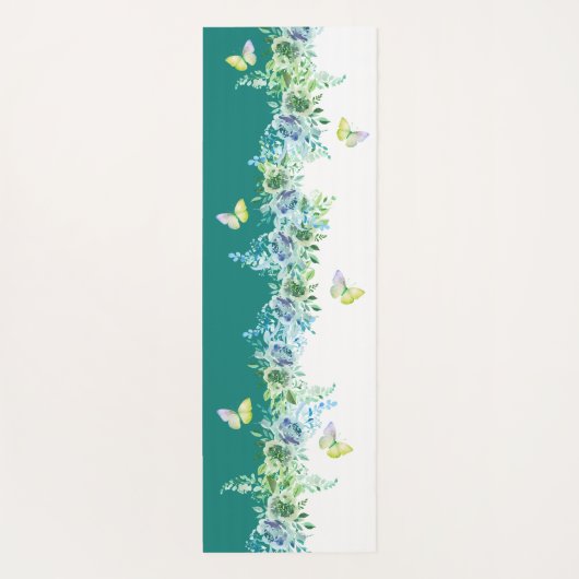 Teal Green Floral Butterfly Yoga Mat  (Achterkant)