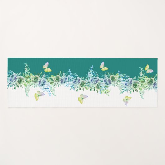 Teal Green Floral Butterfly Yoga Mat (Voorkant (horizontaal))
