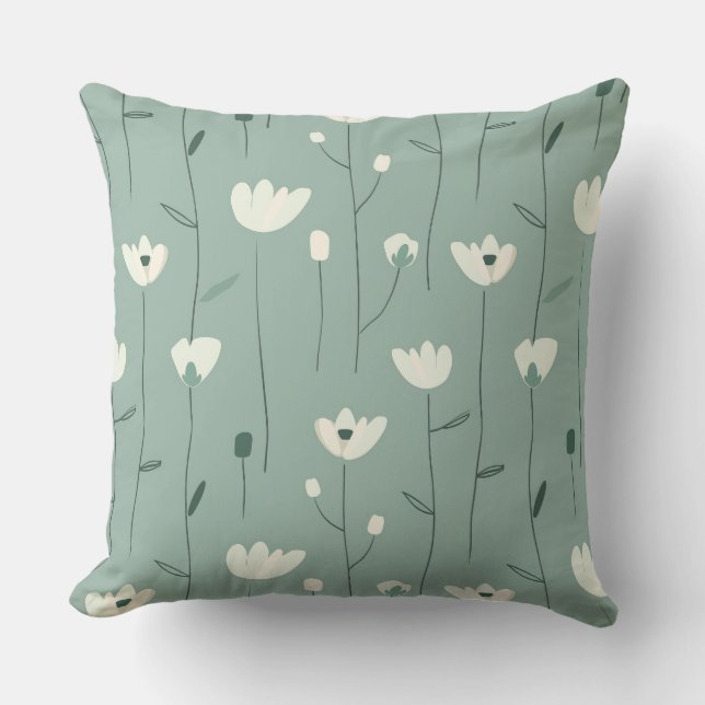 Teal Green Floral Throw Pillow Buitenkussen (Voorkant)