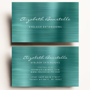 Teal Green Geborsteld Metaal Script Wimper Extensi Visitekaartje