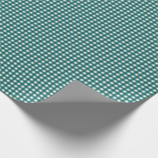 Teal Green Gingham Plaid Holiday Pattern Cadeaupapier (Hoek)