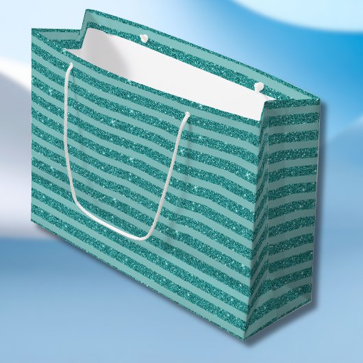 Teal Green Glitter Style Horizontal Stripes Groot Cadeauzakje