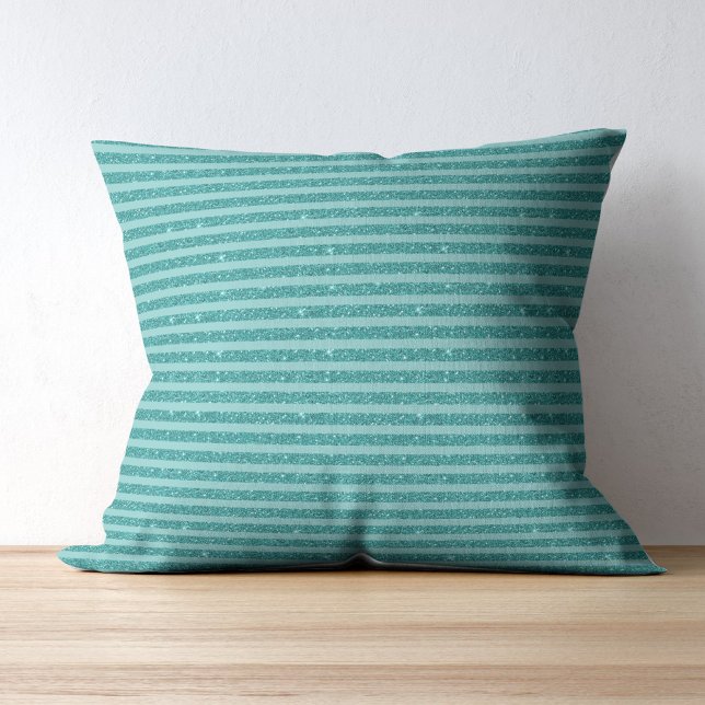 Teal Green Glitter Style Horizontal Stripes Kussen (Creator heeft geüpload)
