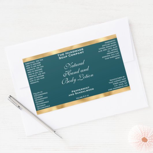 Teal Green & Gold Foil Cosmetics Bottle Label (Envelop)