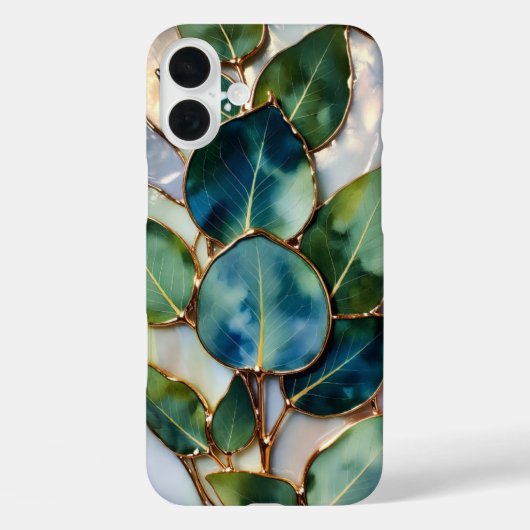 Teal Green Leaf Stained Glass Phone Case (Achterkant)