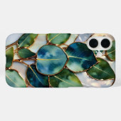 Teal Green Leaf Stained Glass Phone Case (Achterkant (horizontaal))