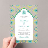 Teal Green Persian Mosaic Muslim Wedding Acryl Uitnodigingen (Insitu (Draagbaar))