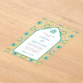 Teal Green Persian Mosaic Muslim Wedding Acryl Uitnodigingen (Laagn)