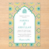 Teal Green Persian Mosaic Muslim Wedding Acryl Uitnodigingen (Voorkant)