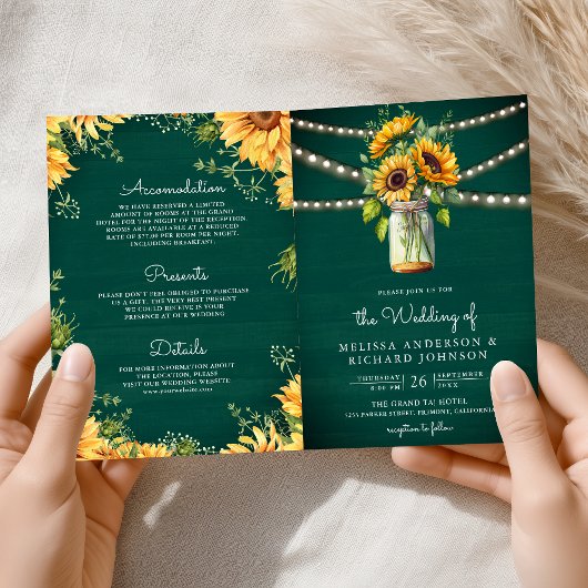 Teal Green Sunflowers Mason Jar QR Code Wedding