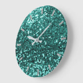 Teal Greenery Aqua Sparkly Faux Glitter Gray Glam Grote Klok (Hoek)