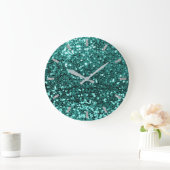 Teal Greenery Aqua Sparkly Faux Glitter Gray Glam Grote Klok (Huis)