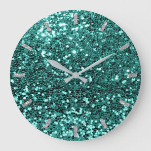 Teal Greenery Aqua Sparkly Faux Glitter Gray Glam Grote Klok