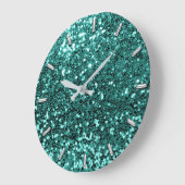 Teal Greenery Aqua Sparkly Faux Glitter Gray Glam Grote Klok (Hoek)