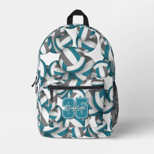 Teal grijze volleybalteamkleuren w shirt nummer bedrukte rugzak