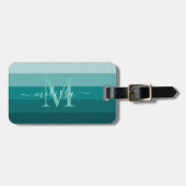 Teal Groen Blauw Kleurblok Monogram Stijl Naam Bagagelabel (Voorkant horizontaal)