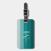 Teal Groen Blauw Kleurblok Monogram Stijl Naam Bagagelabel (Voorkant verticaal)