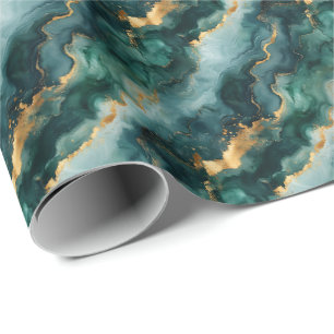 Teal / Groen / Goud Marmer Cadeaupapier