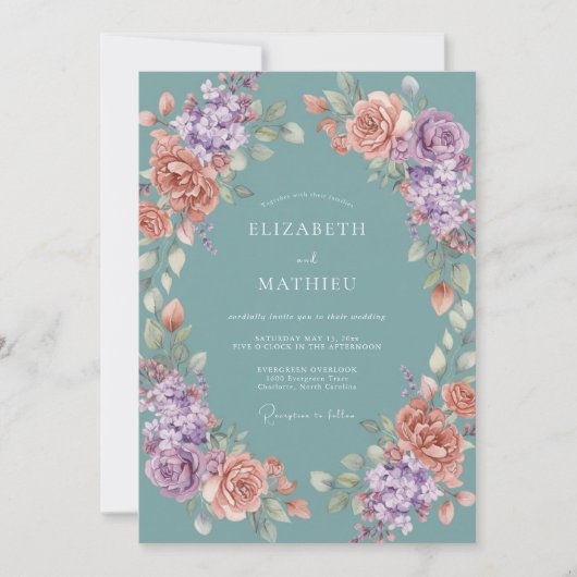 Teal Groen Lentewedding Kaart (Voorkant)