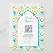 Teal Groen Perzisch Mozaïek QR Code Moslim Bruilof Kaart (Achterkant)
