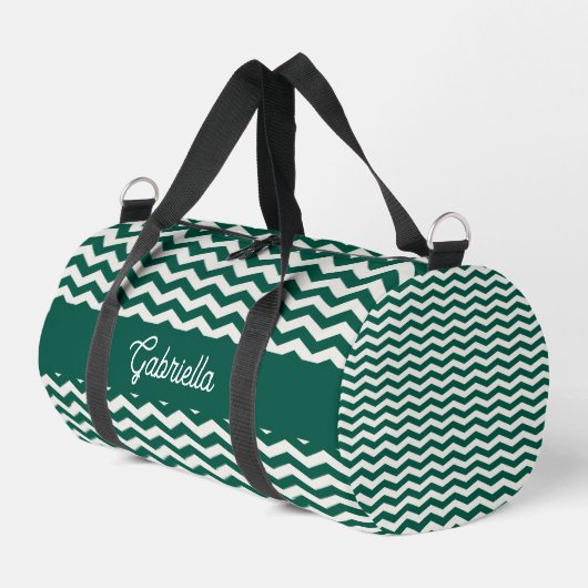 Teal groene Chevron zig zag streeppatroon naam Plunjezak (Linkerhoek)
