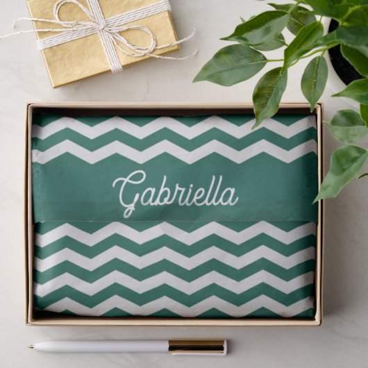 Teal groene Chevron zig zag streeppatroon Tissuepapier (Geschenk)