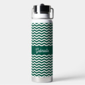 Teal groene Chevron zigzag streeppatroon naam Waterfles (Achterkant)