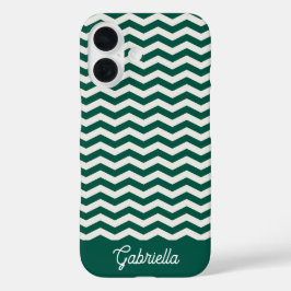 Teal groene Chevron zigzags streeppatroon naam iPhone 16 Hoesje