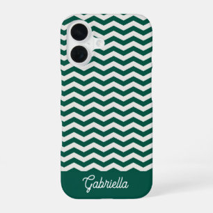 Teal groene Chevron zigzags streeppatroon naam iPhone 16 Hoesje