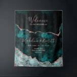 Teal Groene Roze Gouden Agate Marmeren Trouw Welko Wandkleed<br><div class="desc">Rijke Pauw Teal Groen & Elegante Roze Gouden Nep Folie Waterverf Marmer Agate Vergulde Geode Ontwerp,  met Modern en Script lettertypen. Luxe Trendy en Chic Trouw Welkomst Stof Bord! ~ Kijk in mijn winkel om de hele trouwcollectie voor dit ontwerp te zien!</div>