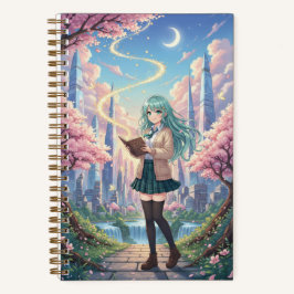 Teal Hair Anime Girl & Magic Storybook Journal Notitieboek