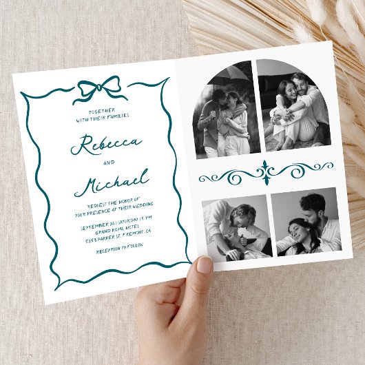 Teal Hand Drawn Bow QR Code Photo Wedding