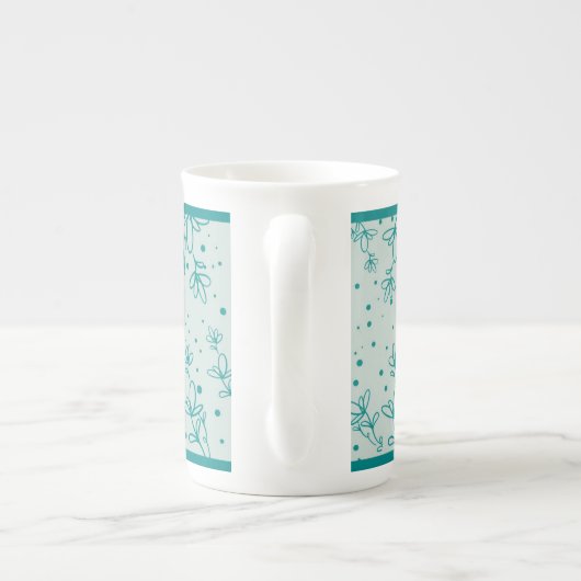 Teal Hand Drawn Greenery Porselein Kop (Achterkant)