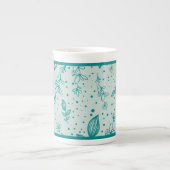 Teal Hand Drawn Greenery Porselein Kop (Voorkant)