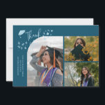 Teal Hand Written Thank You Multi Photo Aankondiging<br><div class="desc">Modern and whimsical graduation announcement photo card featuring 3 photos on the front and 1 on the back. The text says "Thank You" with twinkling stars. Add the graduate's name,  information,  and message to personalize this card. Teal.</div>