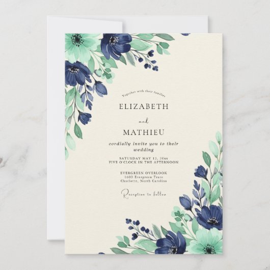 Teal Harmonious Spring Wedding Kaart (Voorkant)
