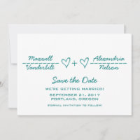 Teal Hart Vergelijking Save the Date Uitnodiging