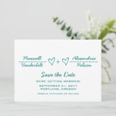 Teal Hart Vergelijking Save the Date Uitnodiging (Staand voorkant)