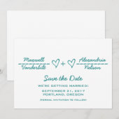 Teal Hart Vergelijking Save the Date Uitnodiging (Voorkant / Achterkant)