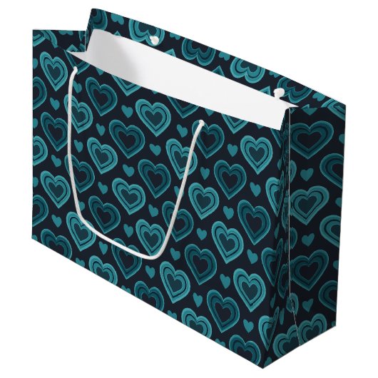 Teal harten groot cadeauzakje (Voorkant Gekanteld)