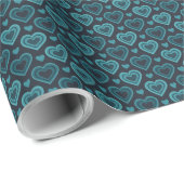 Teal Hartjes Cadeaupapier (Rol Hoek)