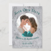 Teal Hearts Foto Bewaar de Datum Save The Date (Voorkant)