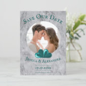 Teal Hearts Foto Bewaar de Datum Save The Date (Staand voorkant)