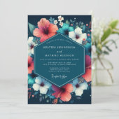 Teal Hibiscus Bloom Wedding Kaart (Staand voorkant)