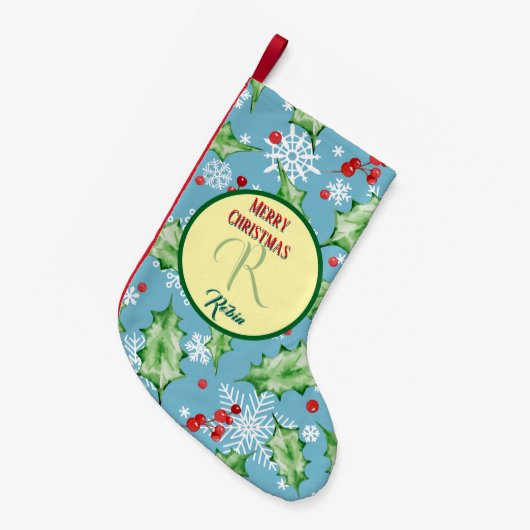 Teal Holiday Botanical Christmas Bells & Gifts Kleine Kerstsok (Voorkant (Hangend))