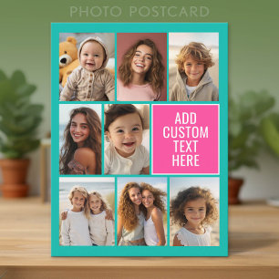 Teal Hot Pink Instagram 8 Foto Collage en Tekst Briefkaart